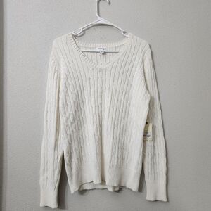 St John's Bay Ivory Women's Cream Cable Knit Sweater Size Large NEW